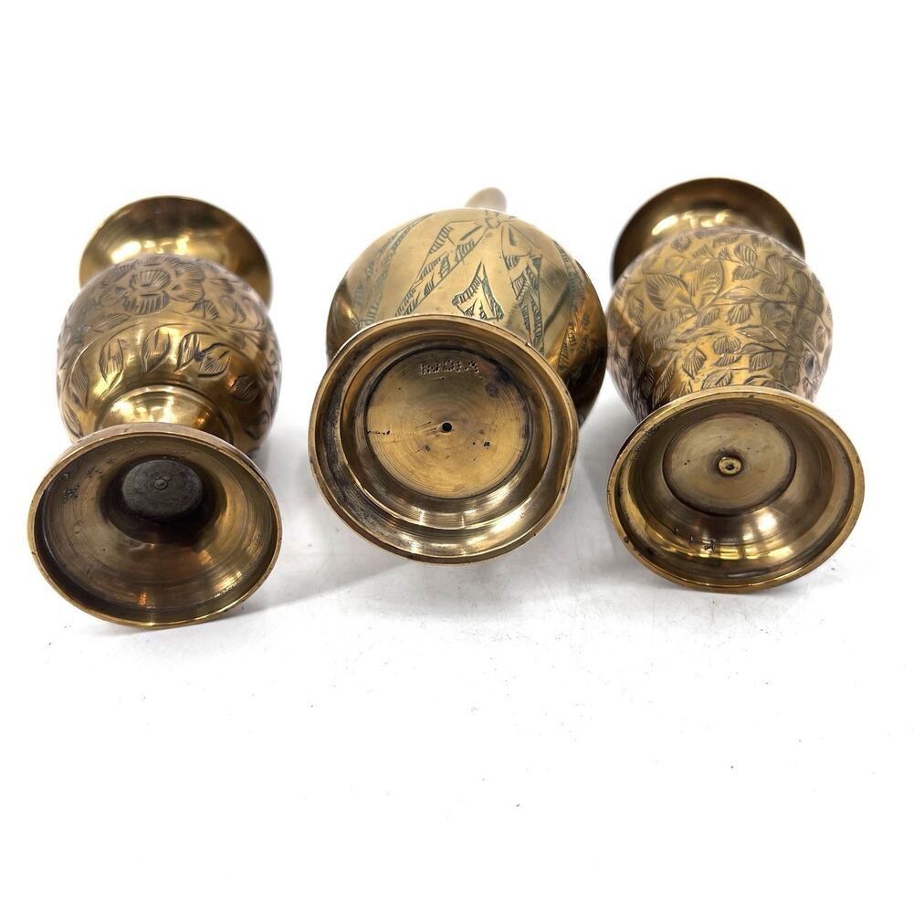 Lot of 3 Vintage Small Brass Vases / Decor Made in India - Picture 9 of 12